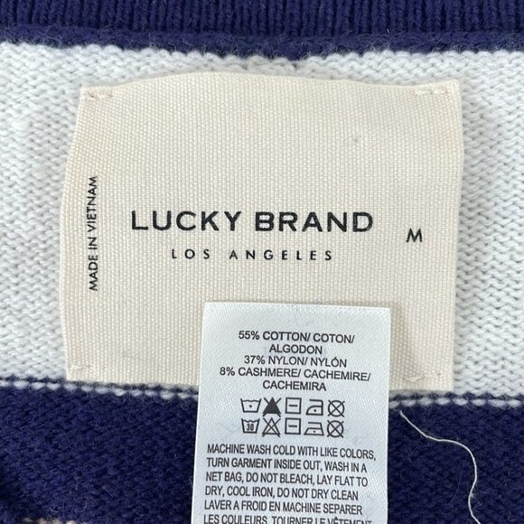 Lucky Brand Pullover Sweater NWT Striped V-Neck Blue White Size Medium M - Picture 11 of 14